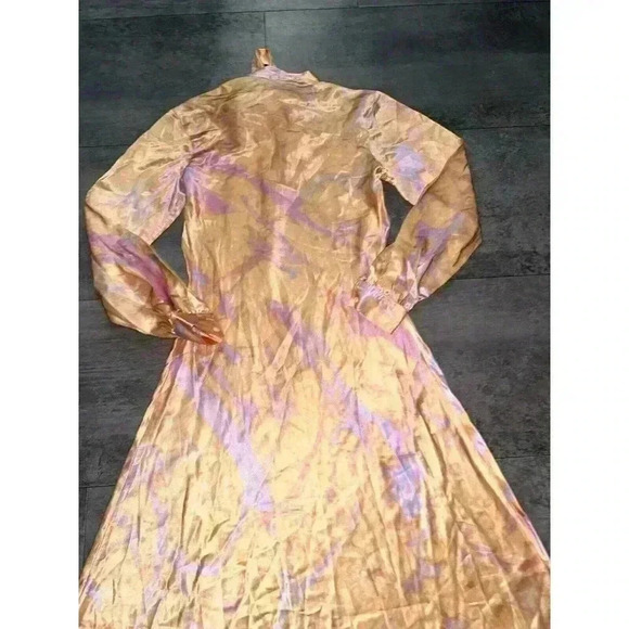 NEW Polo Ralph Lauren Rily 100% Silk Tie Collar Maxi Dress Peach Dye Size 2 - Picture 6 of 8